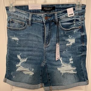 Judy Blue Women's Ripped Jean Shorts - Dark Blue